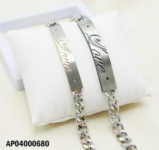 [AP04000680] PULSERAS P/PAREJA PLACAS C/PLABRA "LOVE"