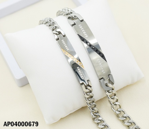 [AP04000679] PULSERAS P/PAREJA PLACAS LÍNEA DIAGONAL ZIRC "FOREVER COURAGE"