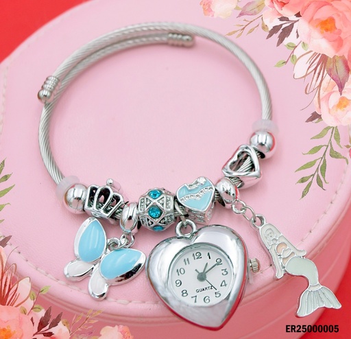[ER25000005] RELOJ CORAZÓN BRAZALETE CON CHARM VARIOS/MARIPOSA/SIRENA