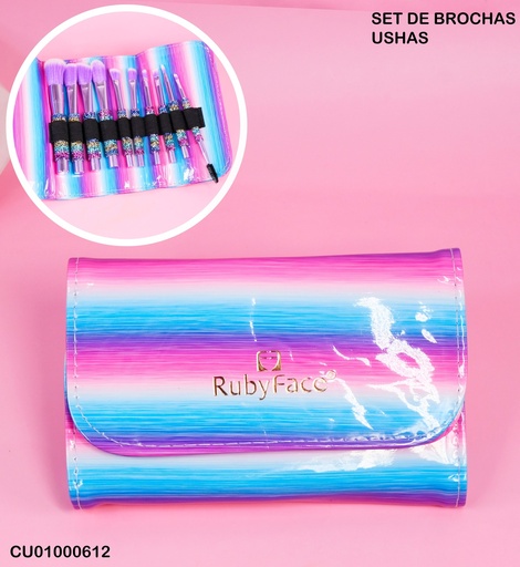 [CU01000612] SET 10 BROCHAS ESTUCHE CELESTE/MORADO/ROSADO RUBYFACE TZ10PCS+B
