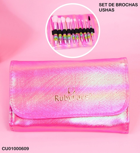 [CU01000609] SET 10 BROCHAS ESTUCHE FUCSIA RUBYFACE TZ10PCS+B