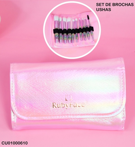 [CU01000610] SET 10 BROCHAS ESTUCHE ROSADO RUBYFACE TZ10PCS+B
