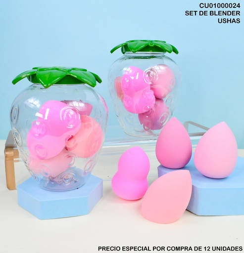 [CU01000024] SET 4 BLENDER EN FRASCO FRESA TRANSPARENTE USHAS CMG4