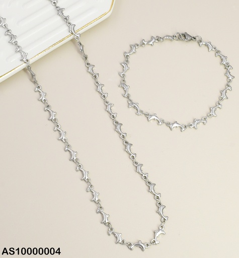 [AS10000004] SET ACERO PLATEADO CADENA Y PULSERA CON DELFINES