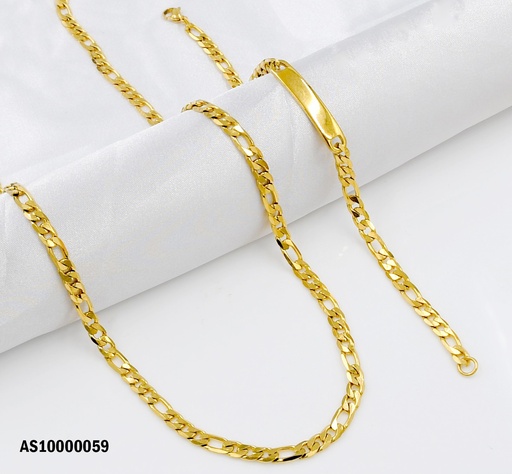 [AS10000059] SET CADENA PULSERA DORADA MARTILLADA CON PLACA PARA CABALLERO 1.0NK