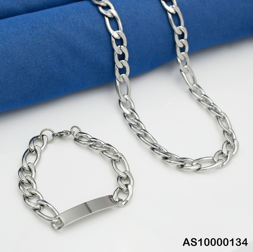 [AS10000134] SET CADENA/PULSERA C/PLACA ESLABONES ALARG/OVAL.GRANDES 3.0NK