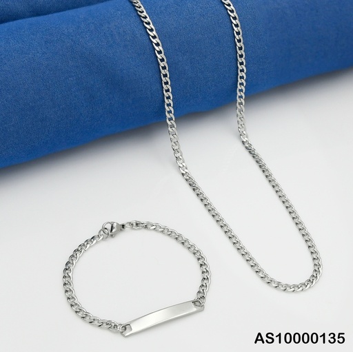 [AS10000135] SET PLAT. CADENA-PULSERA C/PLACA 1.0NK ESLAB.UNIF F3883