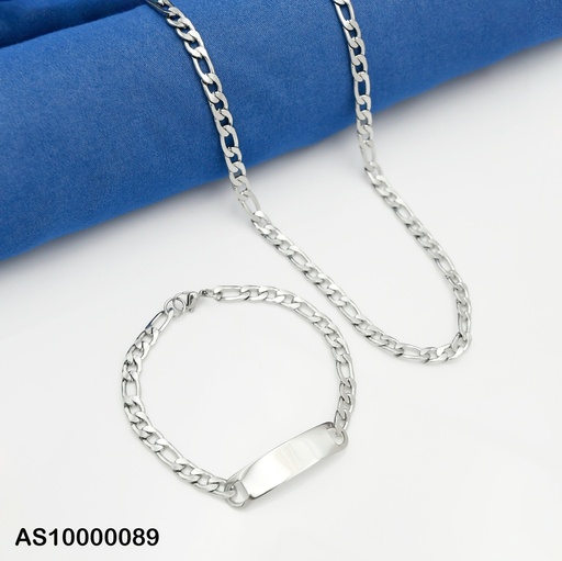 [AS10000089] SET CADENA/PULSERA C/PLACA PLATEADA 1.6NK