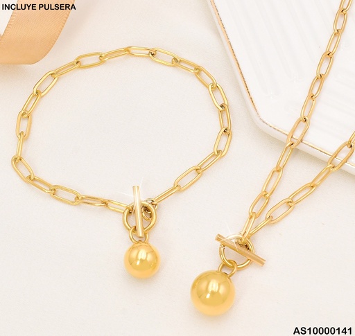 [AS10000141] SET CADENA/PULSERA DIJE:ESFERA DORADO (P.E.NOV2025)