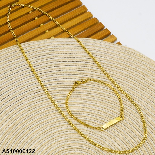 [AS10000122] SET CADENA/PULSERA DORADA CON PLACA 0.8NK P677