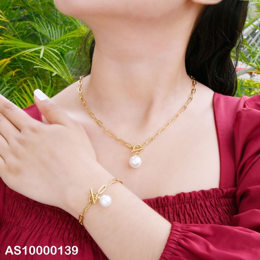 [AS10000139] SET CADENA/PULSERA ESLABONES LARGOS DIJES:PERLA