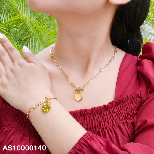 [AS10000140] SET CADENA/PULSERA ESLABONES LARGOS DIJES:PLACA💛"LOVE"