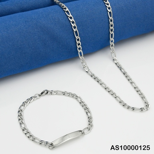 [AS10000125] SET CADENA/PULSERA PLATEADA MARTILLADA 1.4NK P673