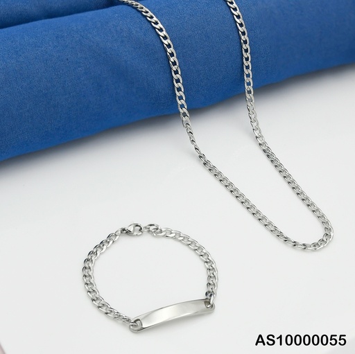 [AS10000055] SET CADENA/PULSERA PLATEADA MARTILLADA ESLAB.UNIF.  1.2NK