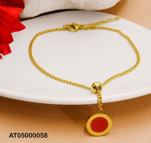 [AT05000058] TOBILLERA COLGANTE RD ROJO BORDE DORADO "LOVE"