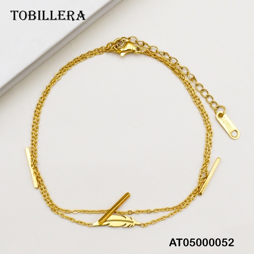 [AT05000052] TOBILLERA DOBLE DIJES:HOJITA HORIZ/ COLGANTES BARRITAS