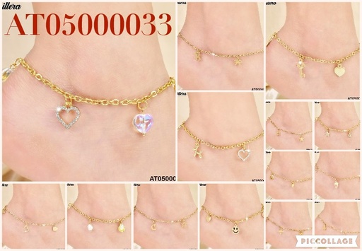 [AT05000033] TOBILLERAS ACERO DISEÑOS VARIADOS DORADAS 012W9999-100