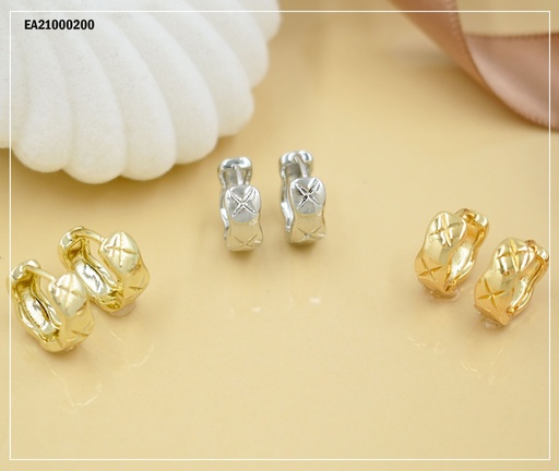 [EA21000200] TRÍO DE ARGOLLITAS PLATEADAS/DORADAS ANCHAS GRABADAS